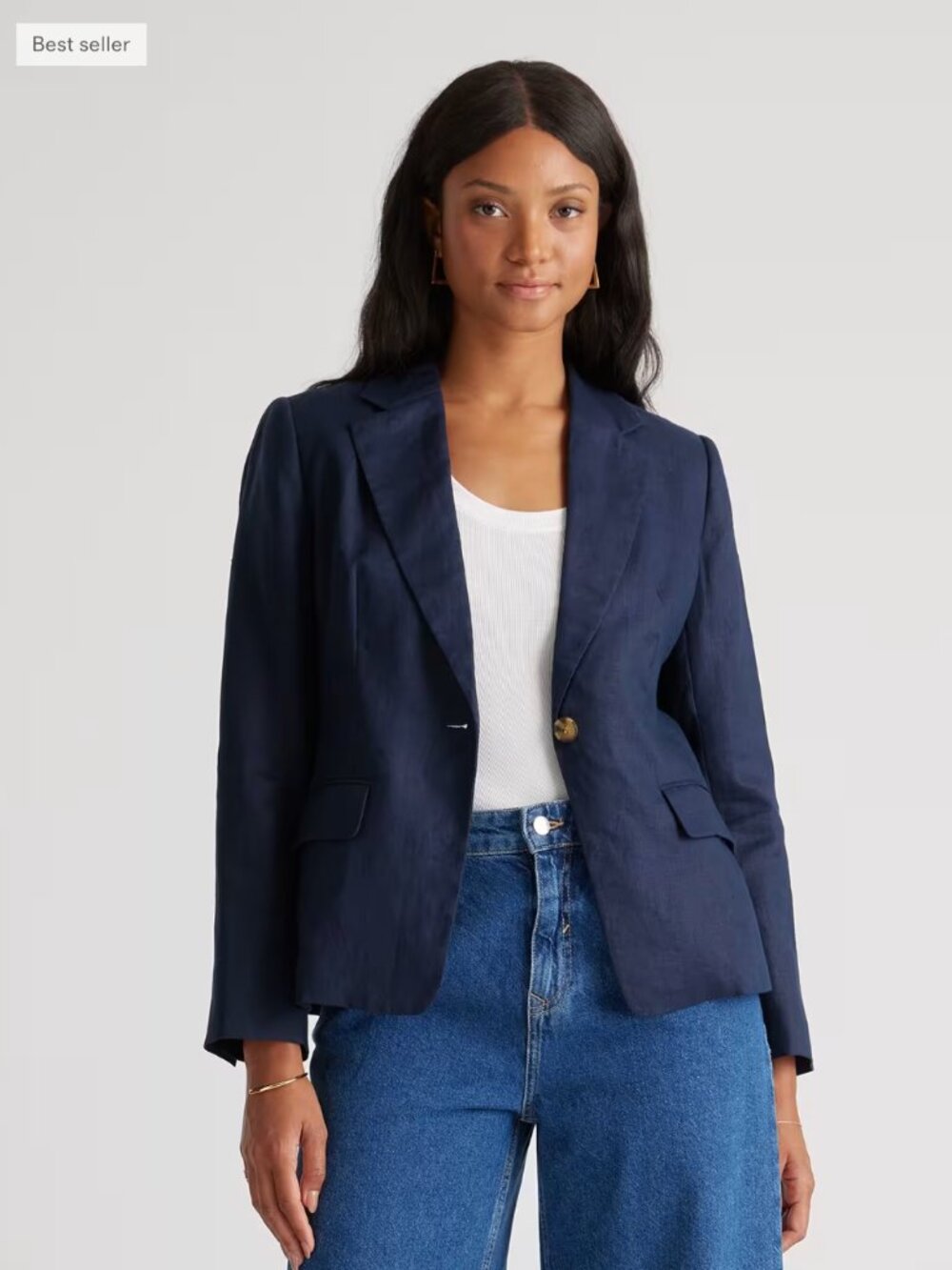 Quince 100% European Linen Structured Blazer Small Navy - Picture 3 of 5